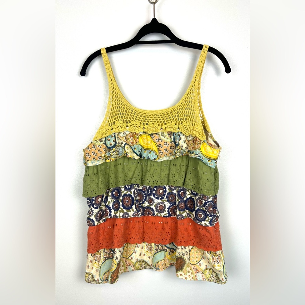Lulumari Y2K Tiered Crochet Tank Top Size Medium‎ Boho Floral Festival Cotton